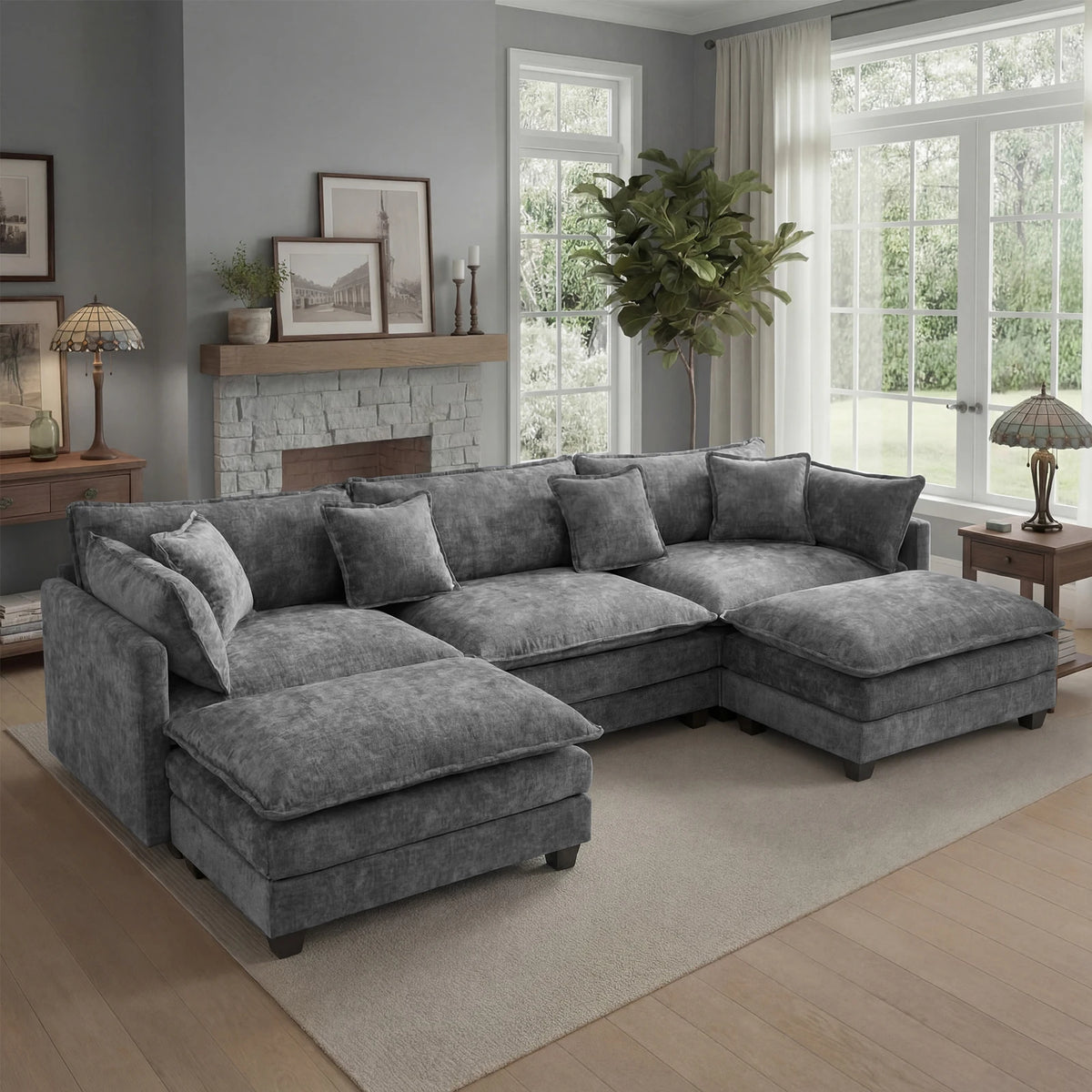 Modular Sectional Sofa With Ottoman, Deep Seat Cloud Couch