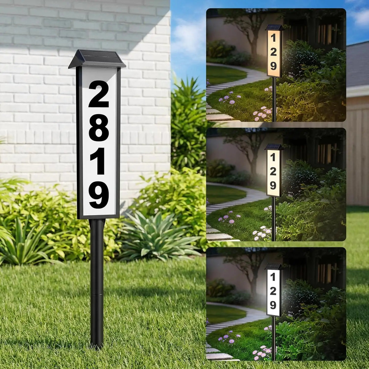 Solar Powered Outdoor House Number Sign with LED Lights