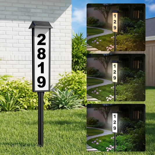 Solar Powered Outdoor House Number Sign with LED Lights