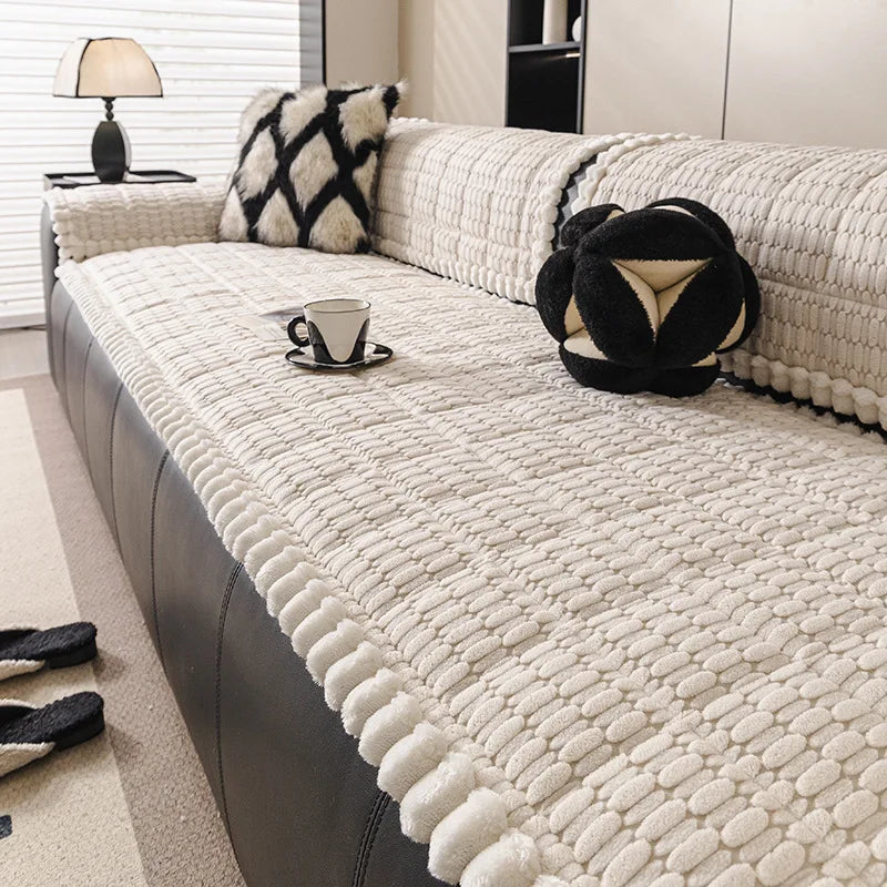 Thick Plush Sofa Seat Cover Non Slip Warm Couch Protector