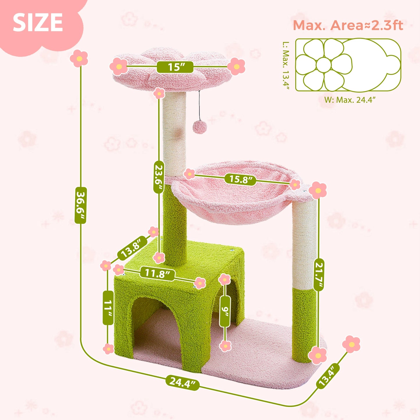 PETEPELA Flower Cat Tree With Metal Frame Hammock For Cats