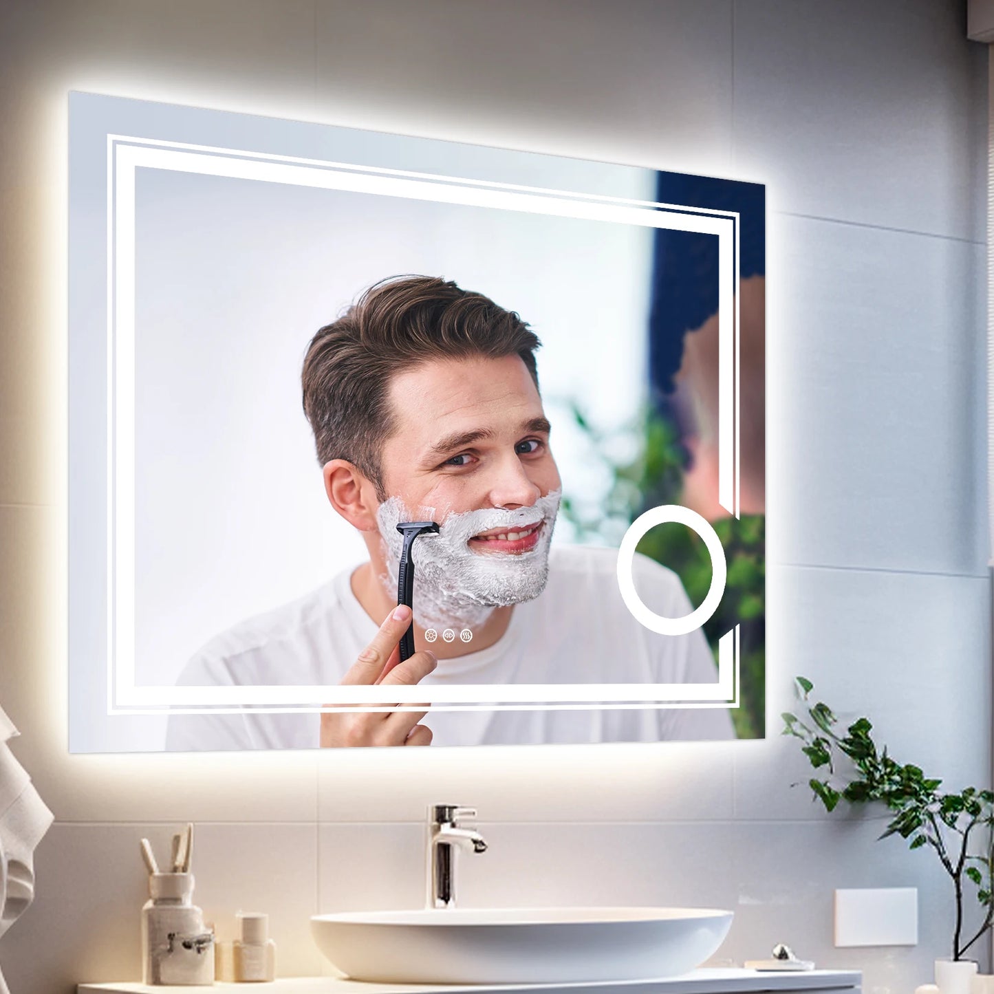 LED Lighted Smart Bathroom Mirror With 3x Magnifier Dimmable AntiFog
