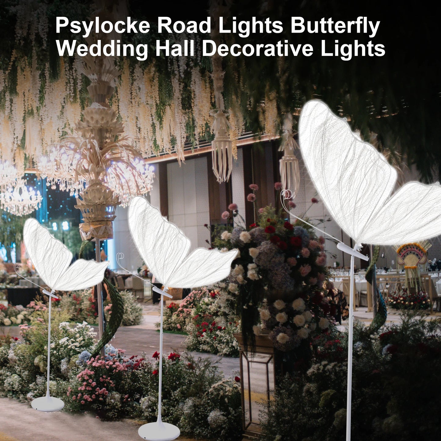 2Pack 55.1-70.8 inches (adjustable) Butterfly Floor Lamp, Wedding LED Floor Lamps - Wedding Romantic Hanging Decoration Lights Fixture, Butterfly Ceiling Light for Wedding, Party, Christmas, Adjustable Height Creative Props