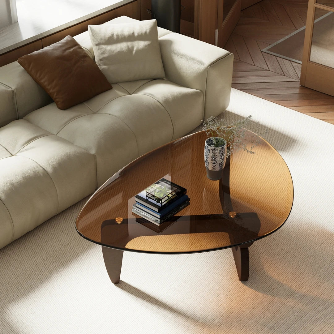 Wisfor Triangular Coffee Table With Tempered Glass And Wood Frame