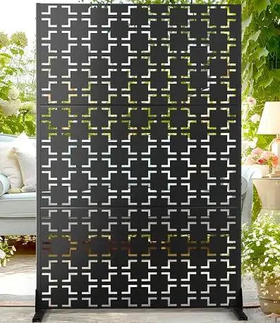 Hibest 3-Panel Freestanding Metal Privacy Screen Panel For Patio