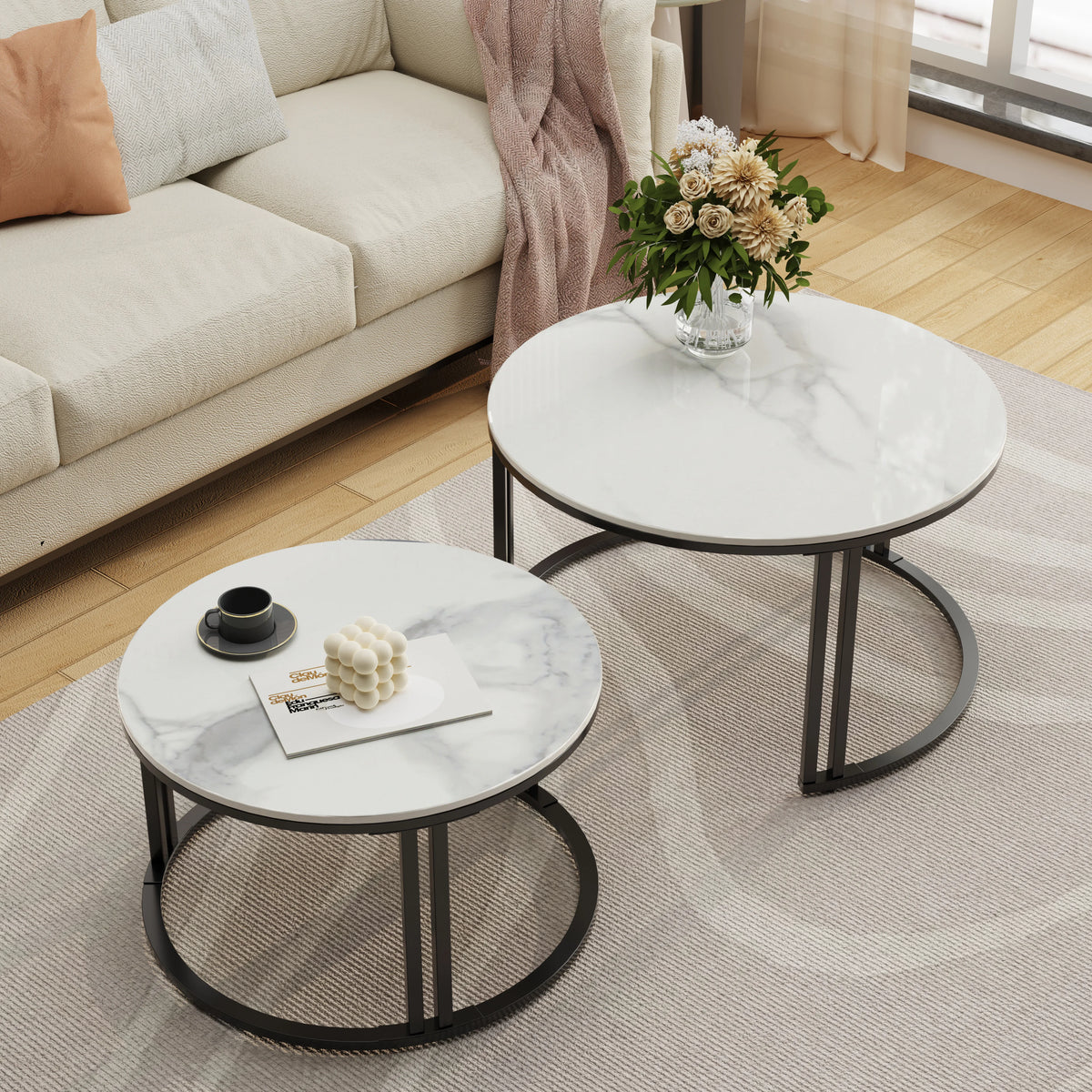Modern Nesting Coffee Table Set With Marble Top Accent Tables