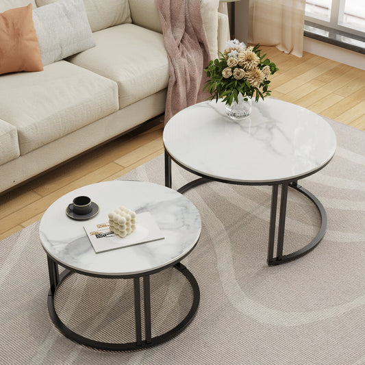 Modern Nesting Coffee Table Set With Marble Top Accent Tables
