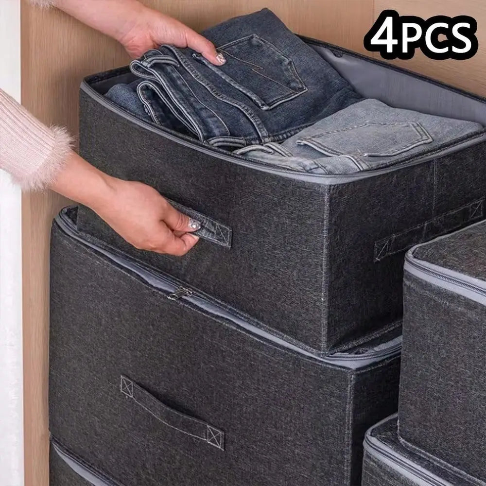 Canvas Storage Box With Zipper Cover And Handle Foldable Organizer
