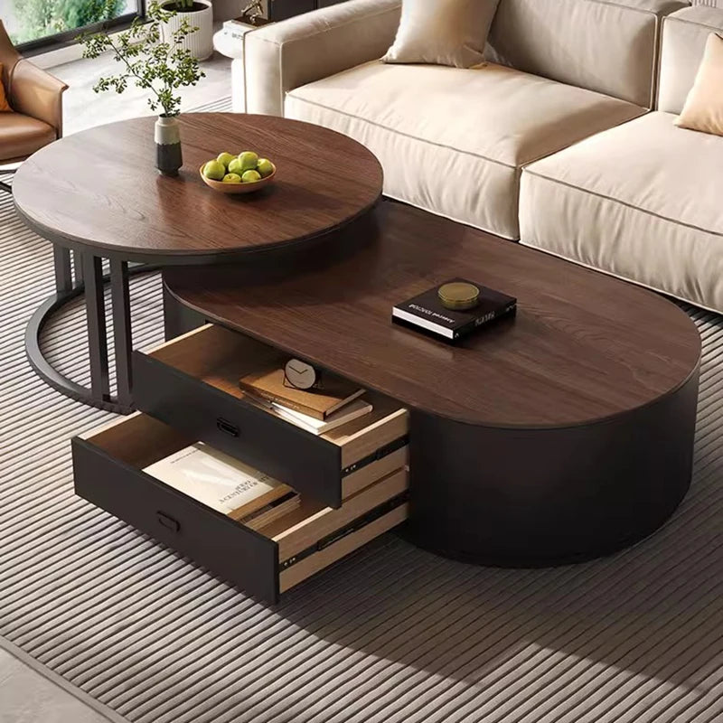 QWC Modern Nordic Wood Coffee Table With Built In Storage