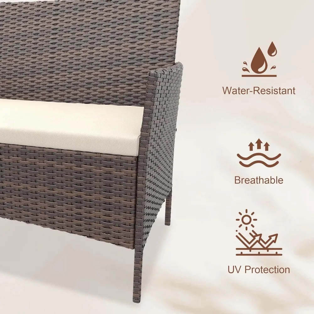 4-Piece Patio Wicker Conversation Set With Tempered Glass Coffee Table
