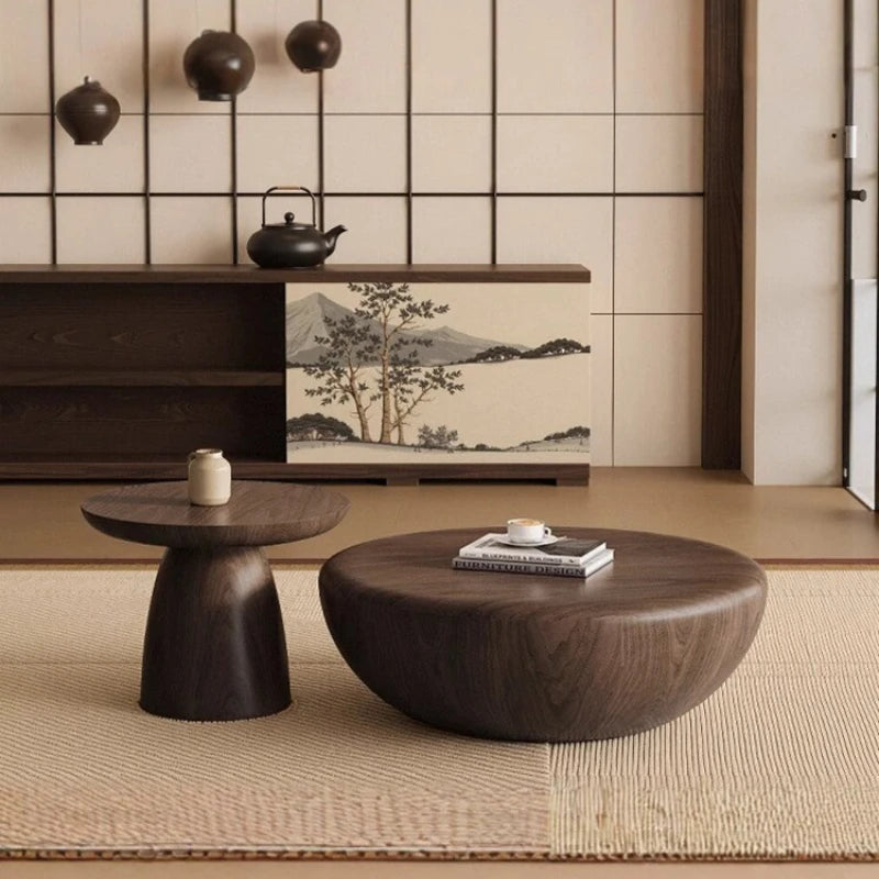 QWC Modern Wabi Sabi Round Coffee Table for Living Room