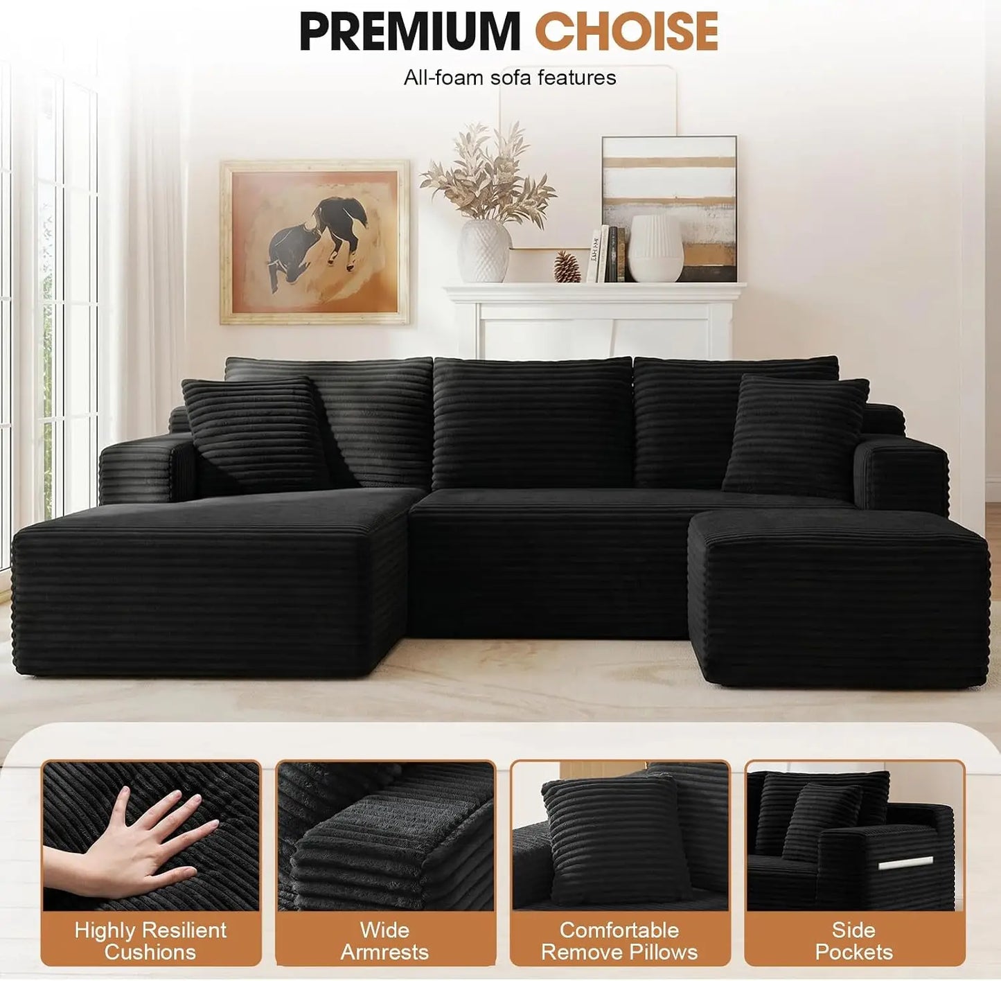 Modular U Shaped Sectional Cloud Couch With Ottoman And Sleeper