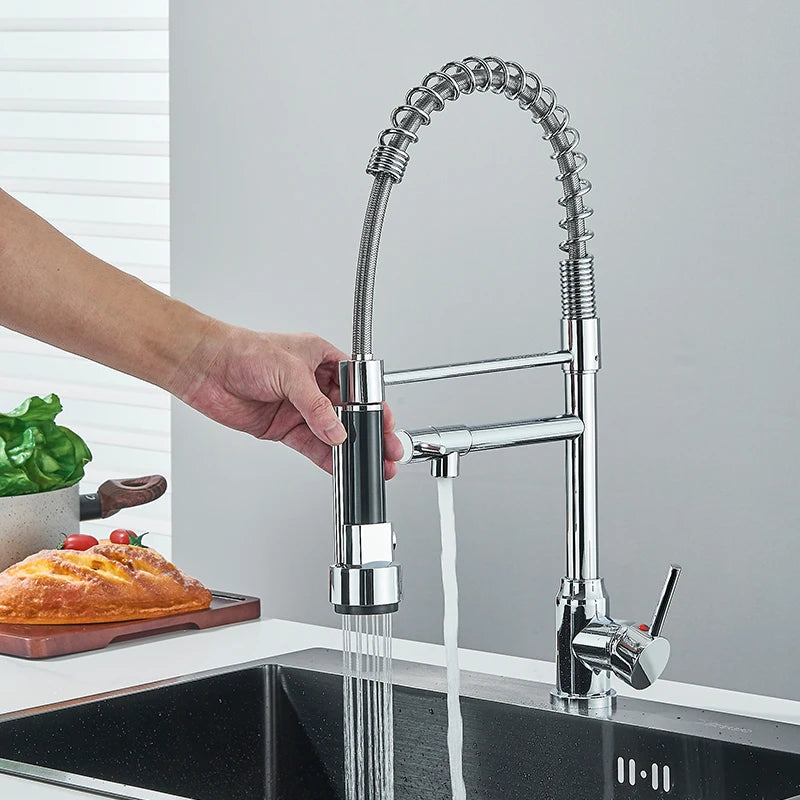 Saeuwtowy Chrome Pull Down Kitchen Faucet Hot Cold Deck Mounted