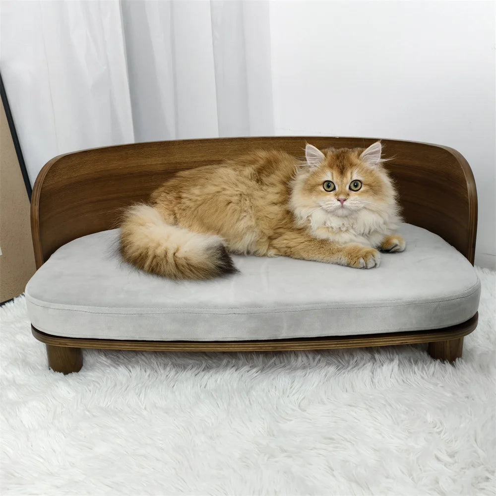 BORWART Elevated Wood Pet Sofa Bed For Small Dogs With Cushion
