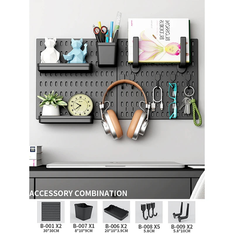 Wall Mounted Pegboard Organizer With Shelves For Desk Accessories