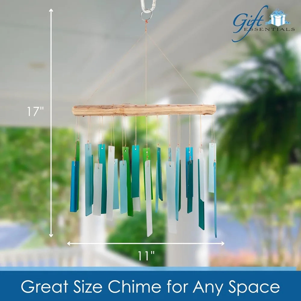 Handcrafted Sea Glass And Driftwood Wind Chime With Sandblasted Glass