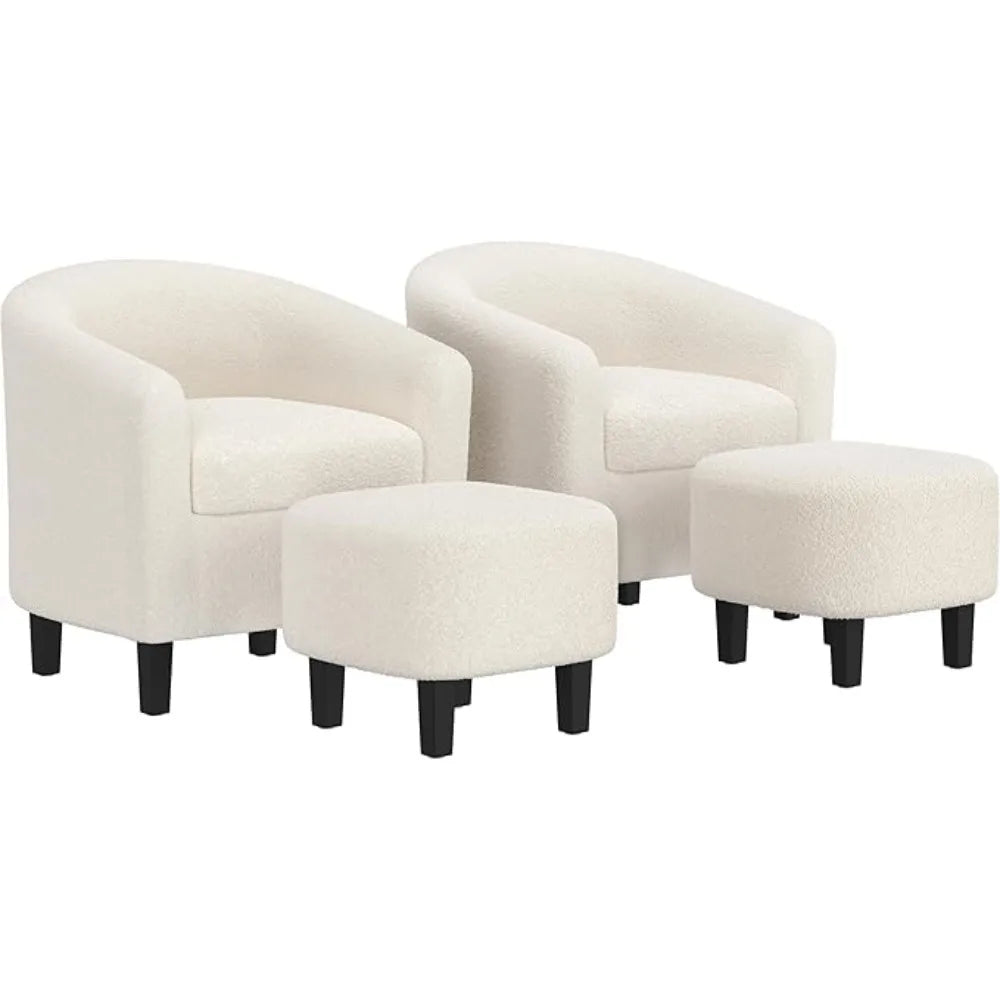 Accent Chair and Ottoman Set, Century Boucle abric Barrel Chair and Comy abric ootrest or Living Room/Bedroom/Reading Room, Ivor