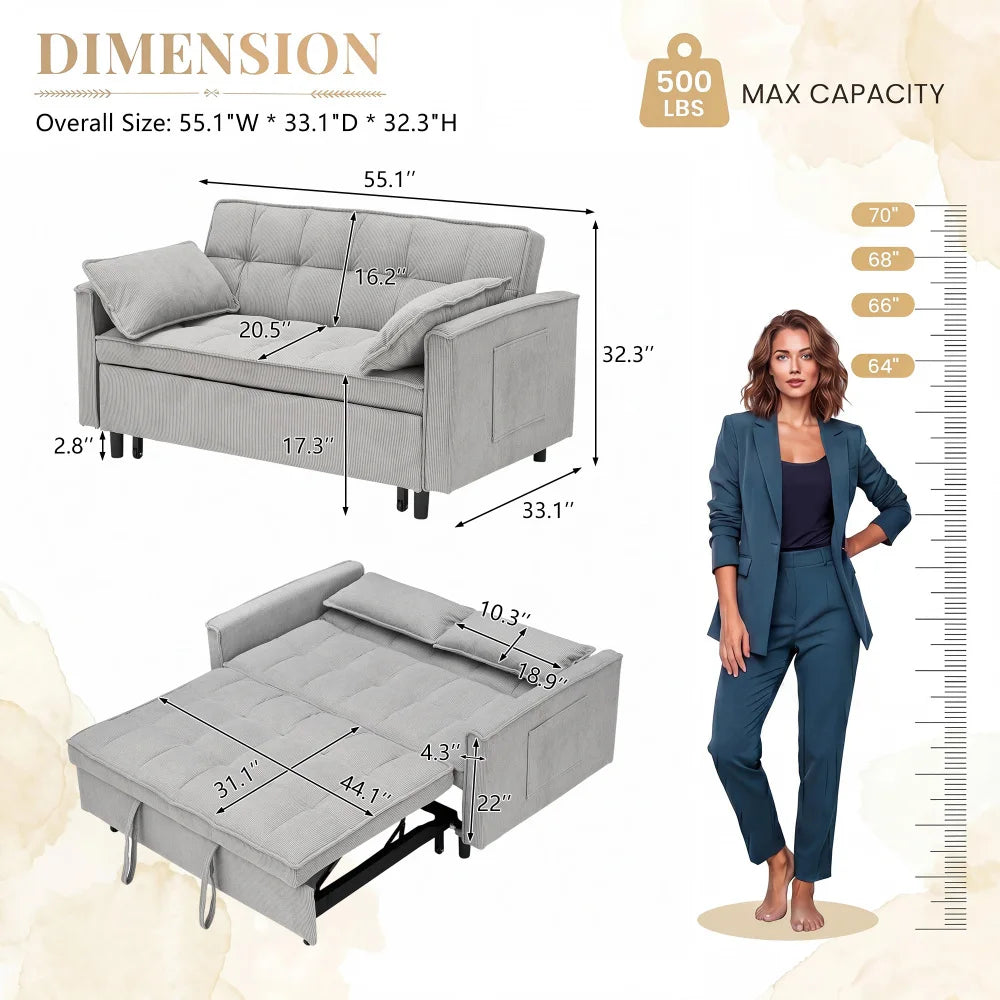 Corduroy Modular Sectional Sleeper Sofa With Pull Out Bed