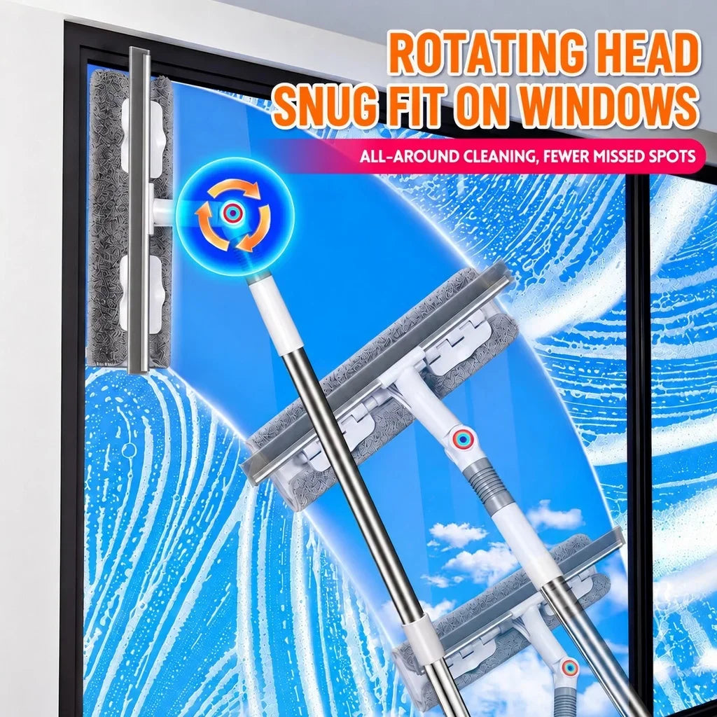 Joybos 2-in-1 Window Squeegee With Extendable Pole And Microfiber Pad