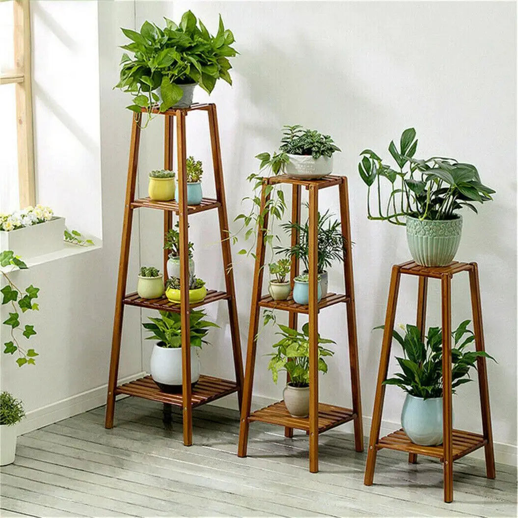 Wisfor Tiered Bamboo Plant Pot Holder Indoor Plant Display Shelf