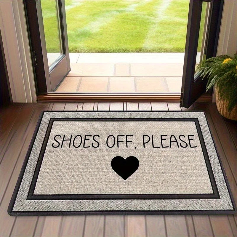 Shoes Off Please Door Mat, Heart Symbol Entryway Rug, Minimalist Welcome Floor Mat Non-Slip Carpet for Home Entrance Living Room