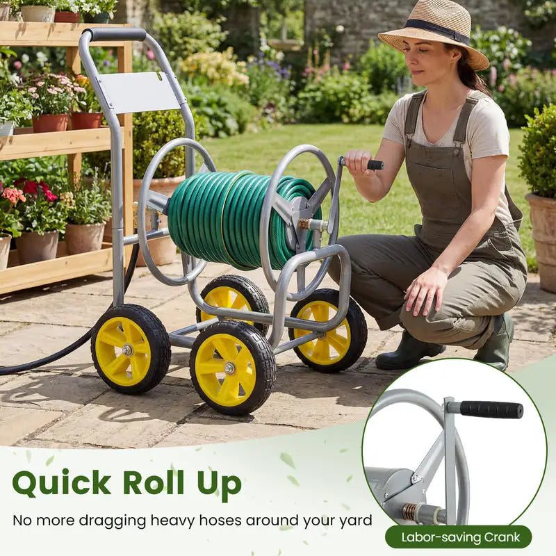 Garden Hose Reel Cart Heavy Duty Metal Organizer Portable