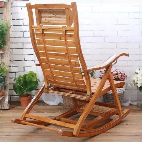 Bamboo Folding Rocking Chair Heavy Duty For Outdoor Patio Use