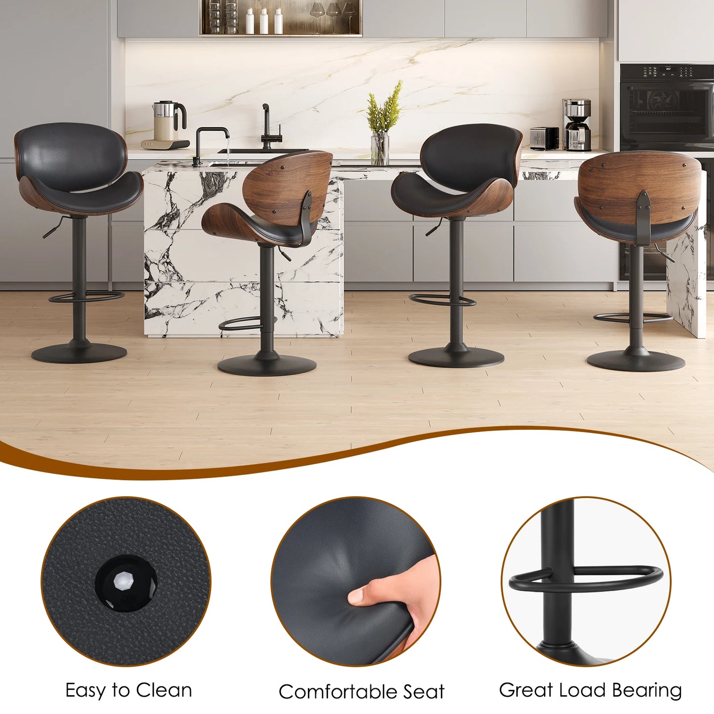 FARINI Set of 2 Adjustable Swivel Bar Stools with Footrest