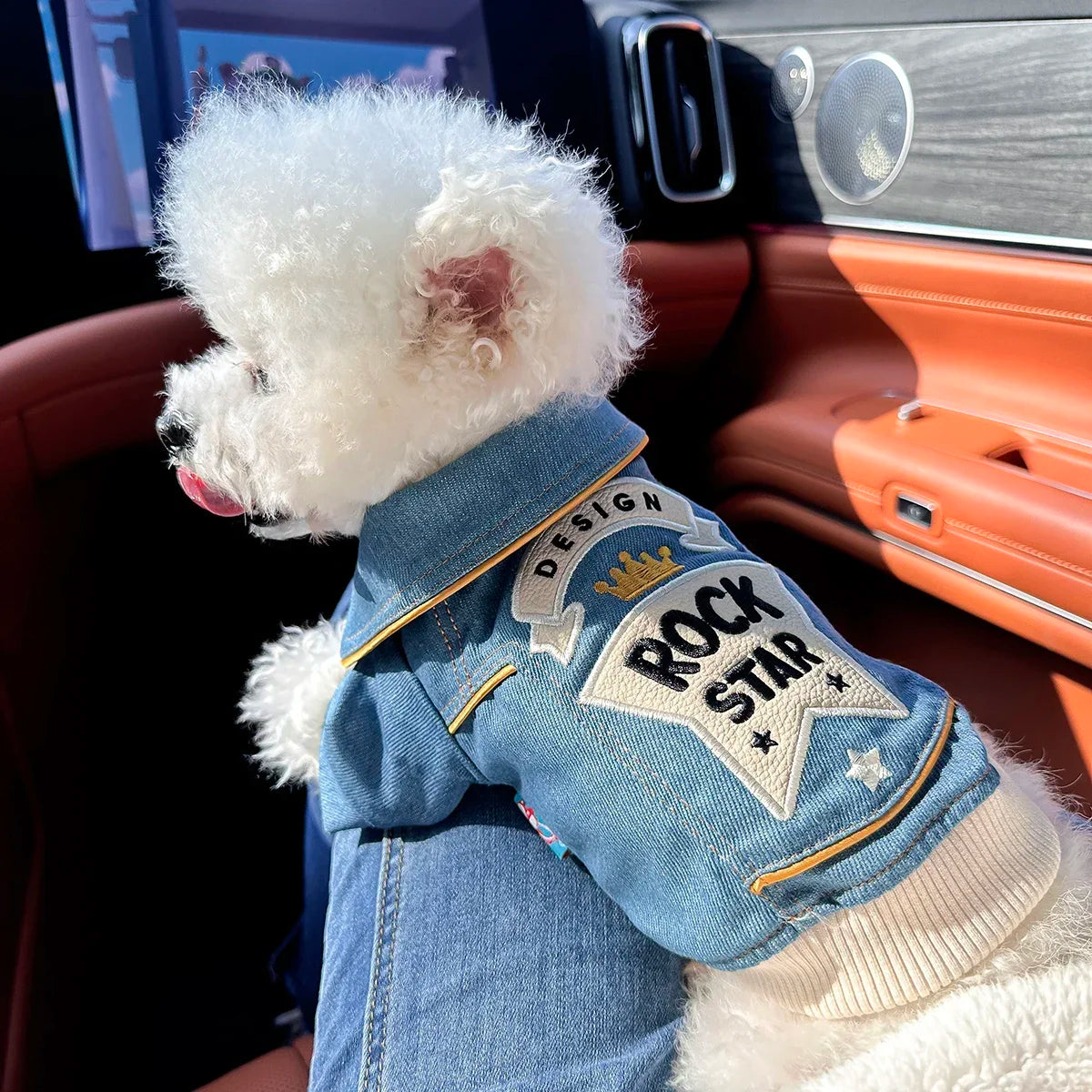 Pet Polyester Jacket With Rock Embroidery For Dogs And Cats