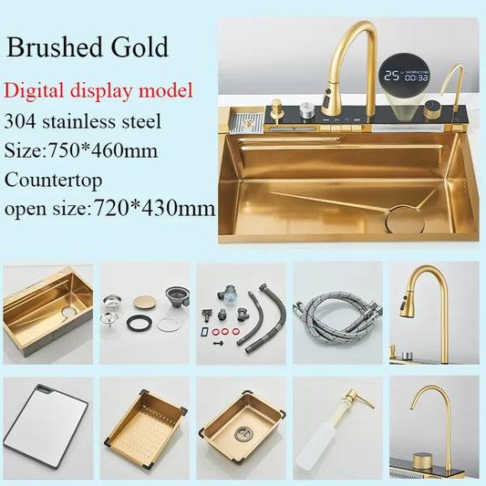 Shinesia Stainless Steel Waterfall Kitchen Sink Faucet With Digital Display