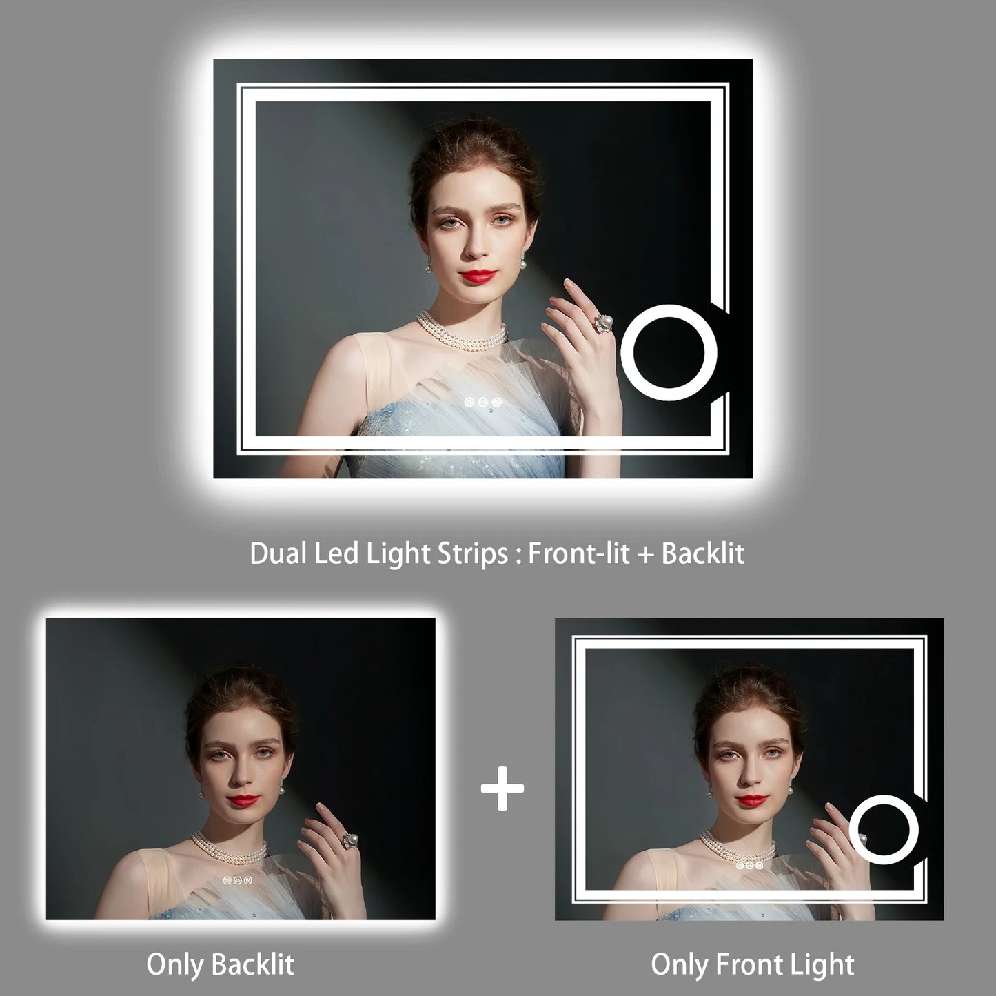 LED Lighted Smart Bathroom Mirror With 3x Magnifier Dimmable AntiFog