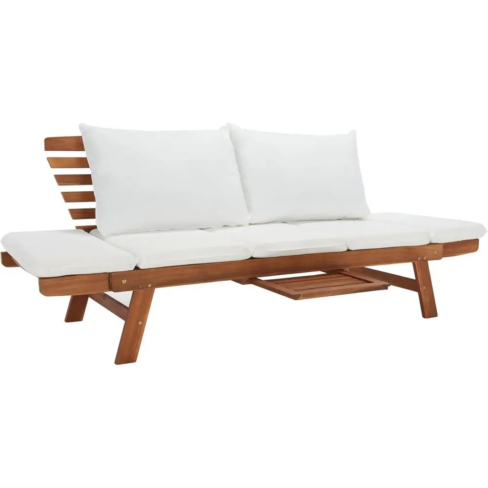 LuxeMerge Outdoor Acacia Wood Expandable Loveseat Daybed