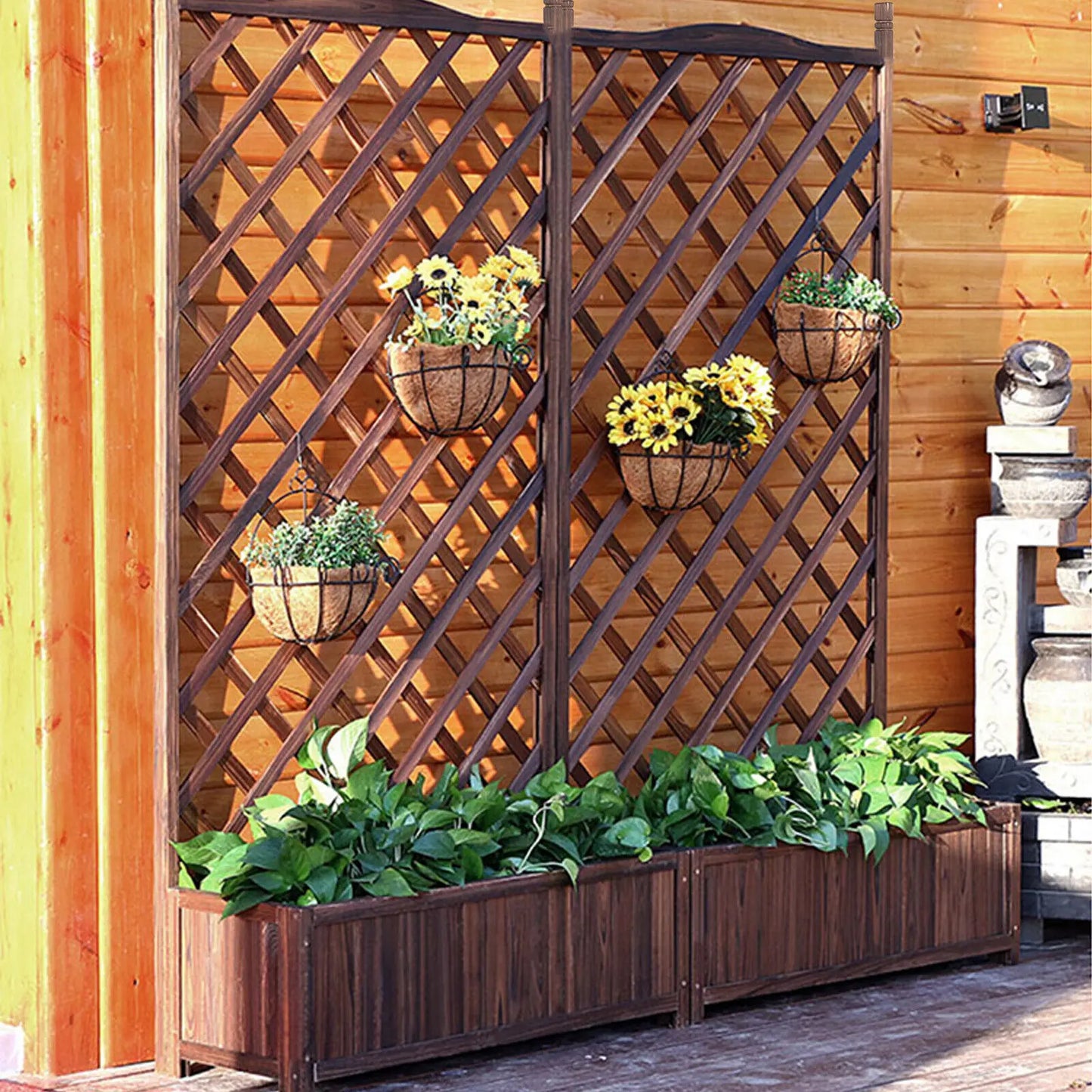 Wooden Raised Garden Bed With Trellis For Vegetable Plants