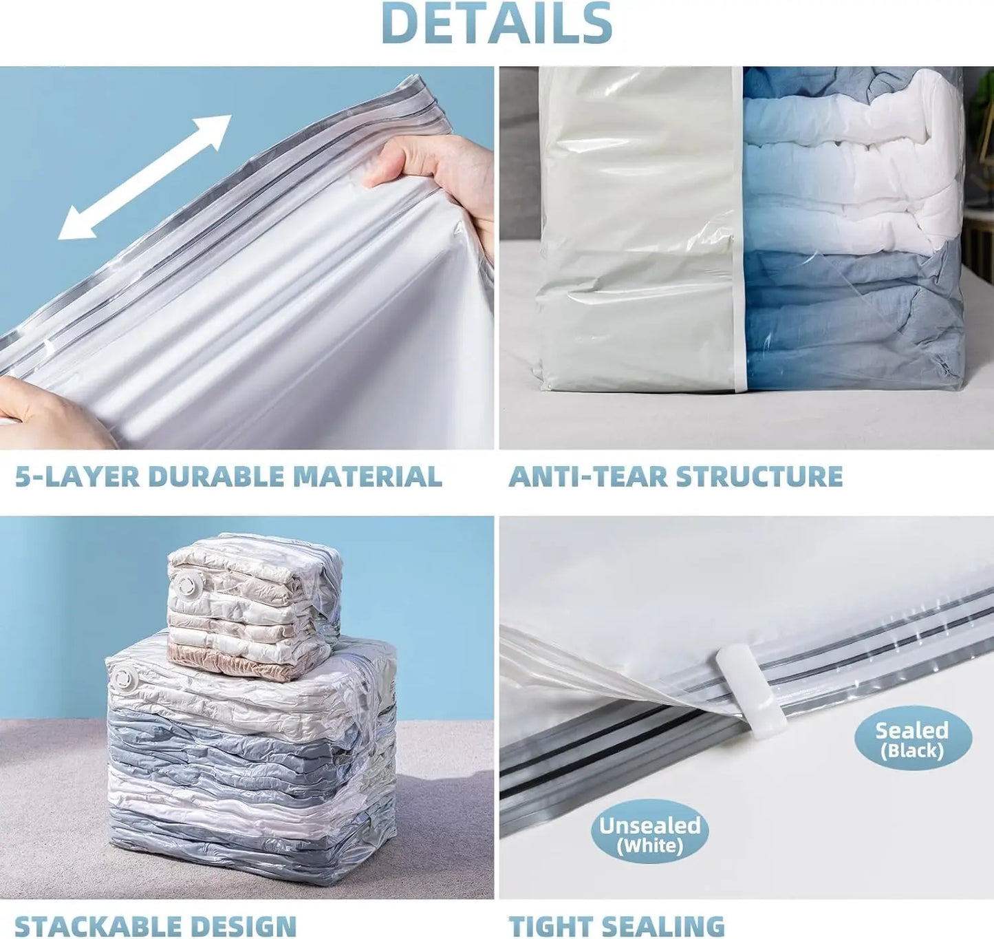 Vacuum Storage Bags for Clothing and Bedding Reusable