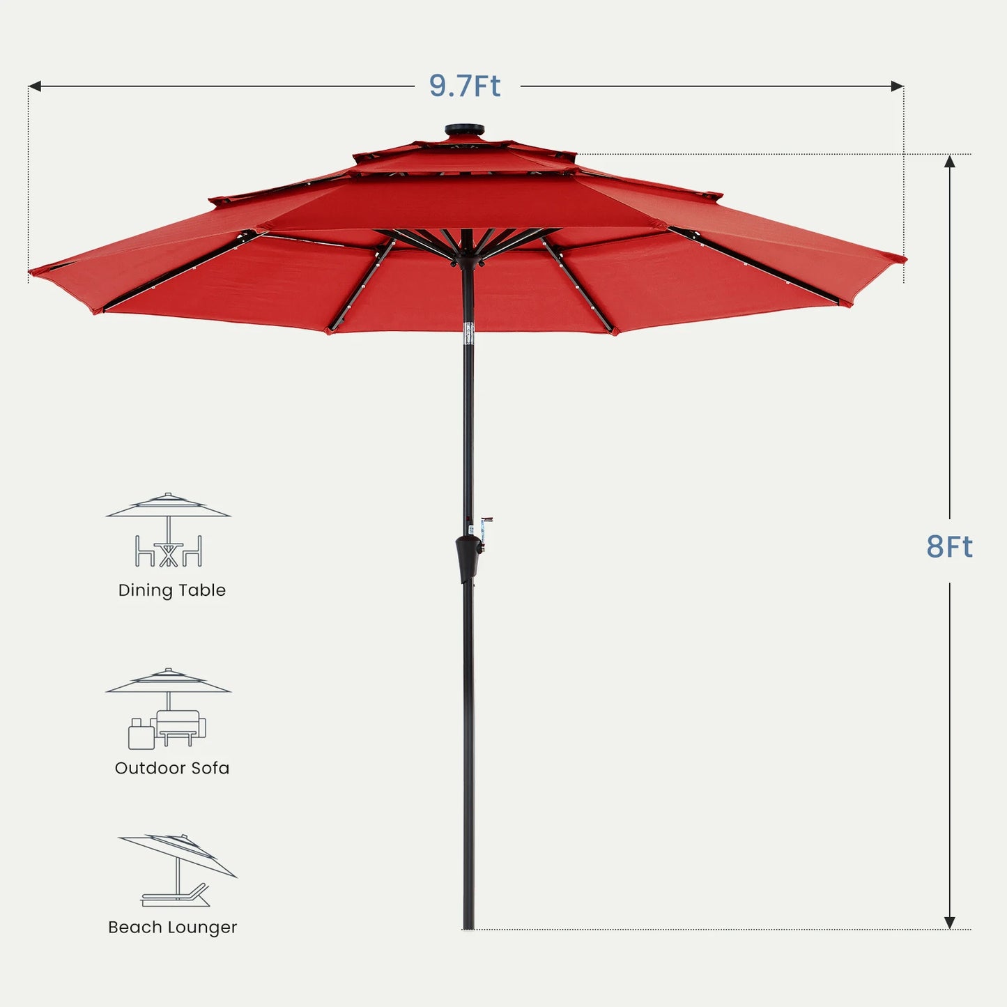 Solar Patio Umbrella With 32 LED Lights For Outdoor Shade