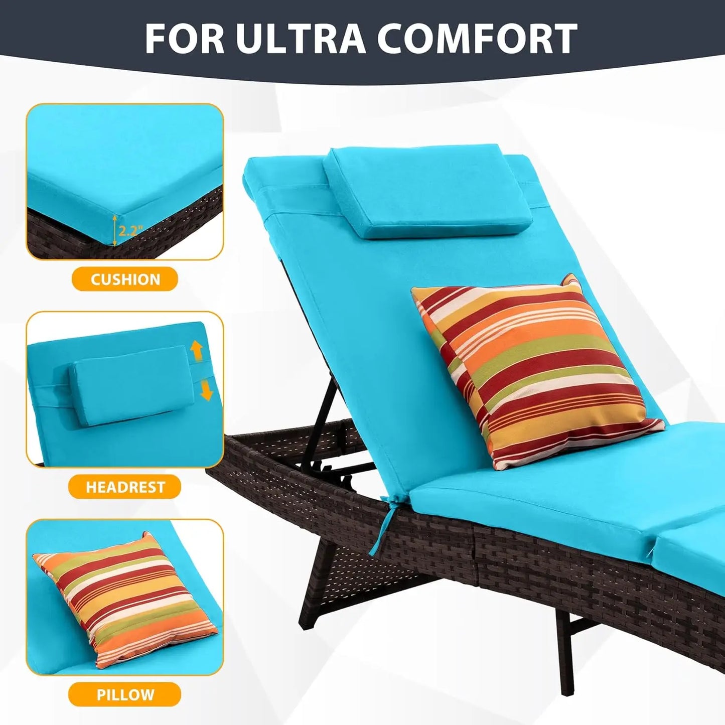 Guohe Outdoor Wicker Adjustable Chaise Lounge Chairs Set 2
