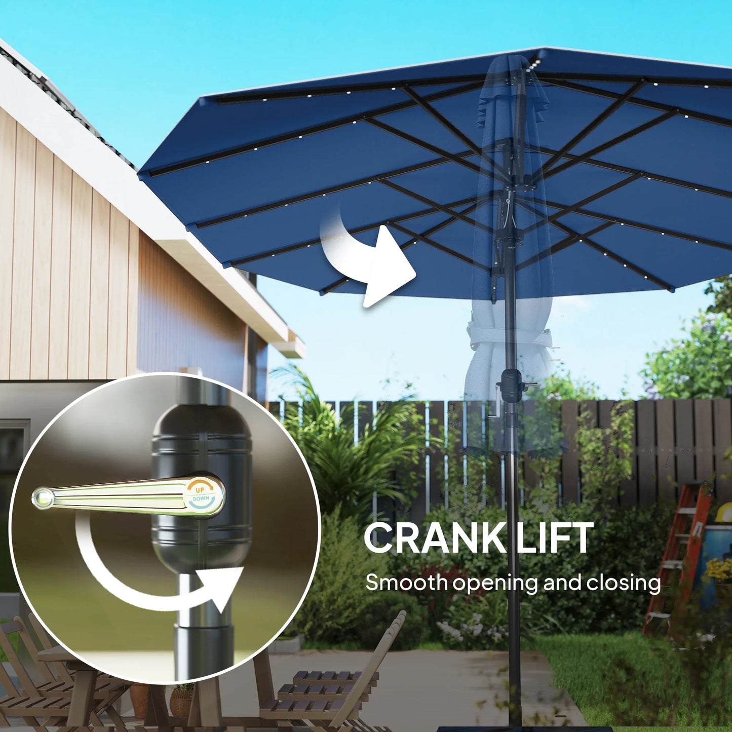 Double-Sided Outdoor Sun Umbrella With LED Solar Lights