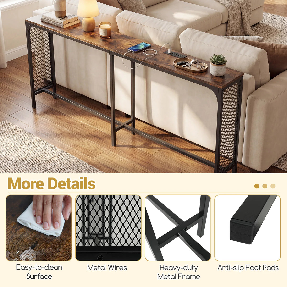 HOMASIS Console Table With Reversible Power Outlet for Hallway Foyer Living Room