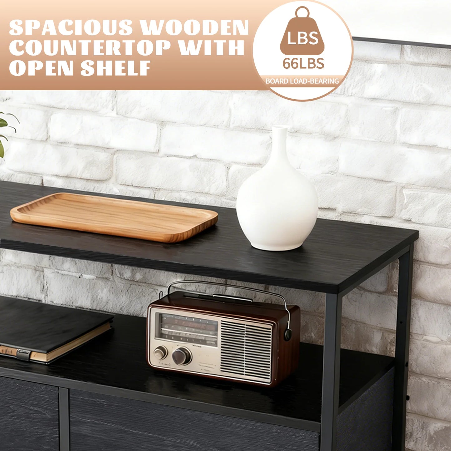 MCQ Wood TV Stand With Charging Station And Fabric Drawers