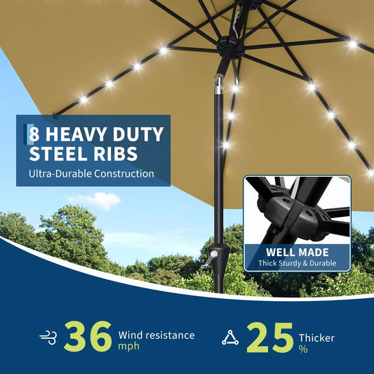 Studyset Solar Powered Patio Umbrella With 32 LED Lights Tilt