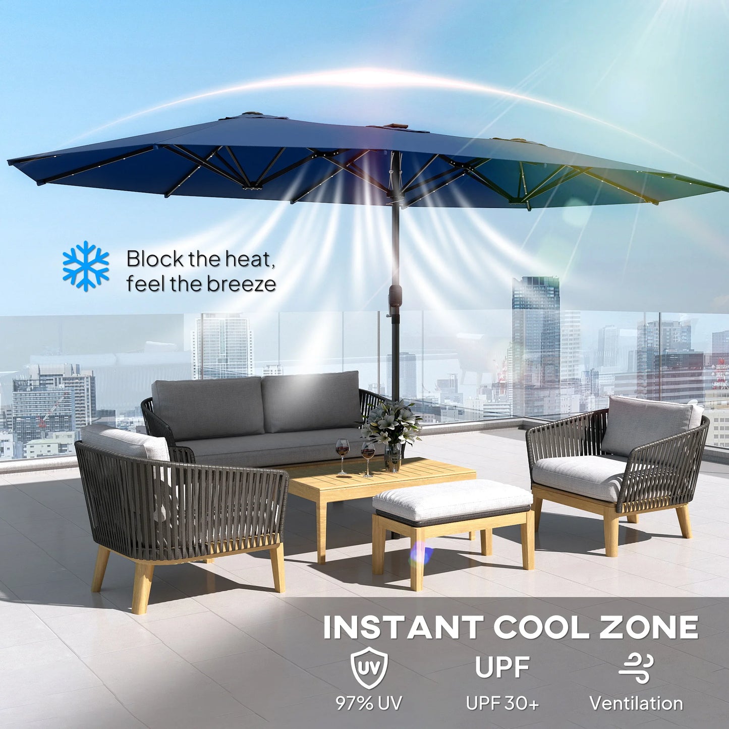 Double-Sided Outdoor Sun Umbrella With LED Solar Lights