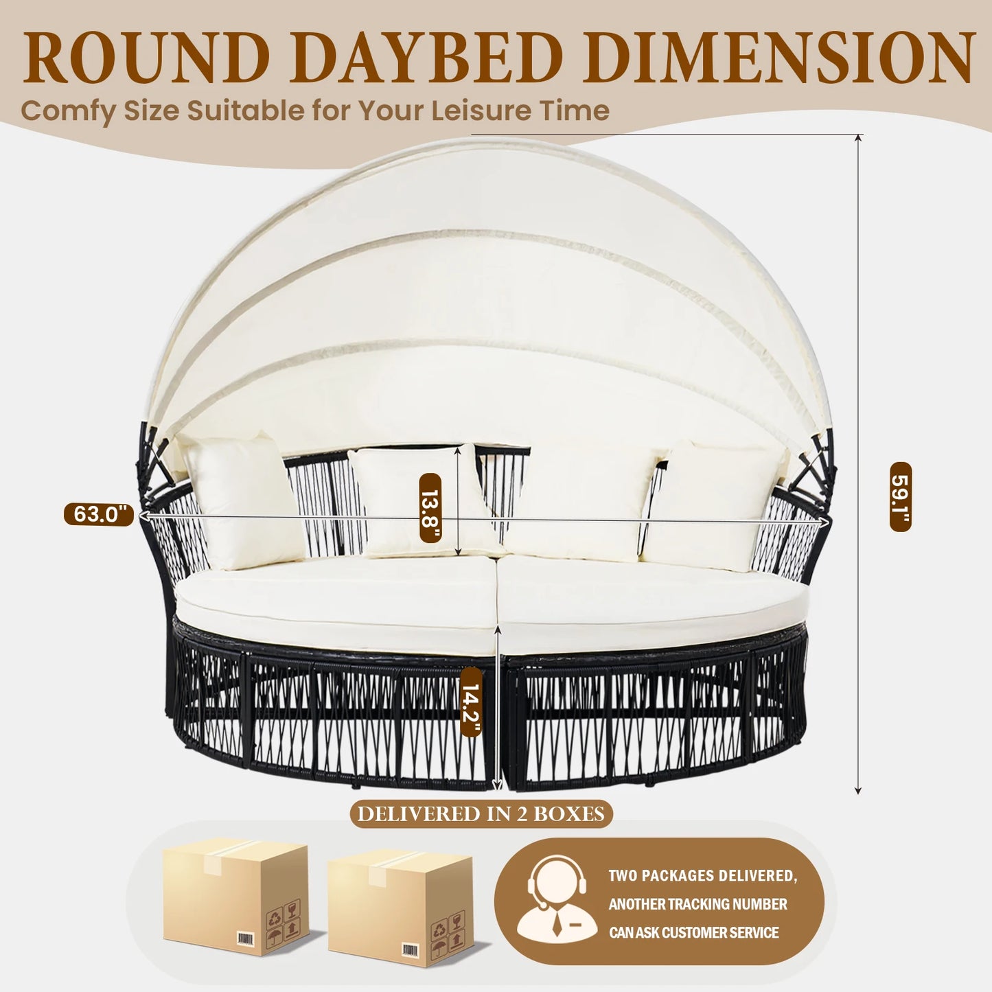Avenvista Outdoor Rattan Daybed With Foldable Canopy And Cushions
