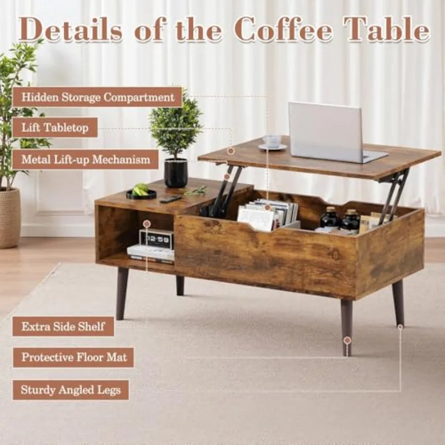 Lift Top Coffee Table With Hidden Compartment And Storage Shelf