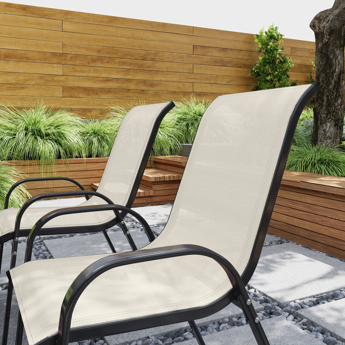 Outsunny Stackable Patio Dining Chairs Set For Outdoor Garden Meals