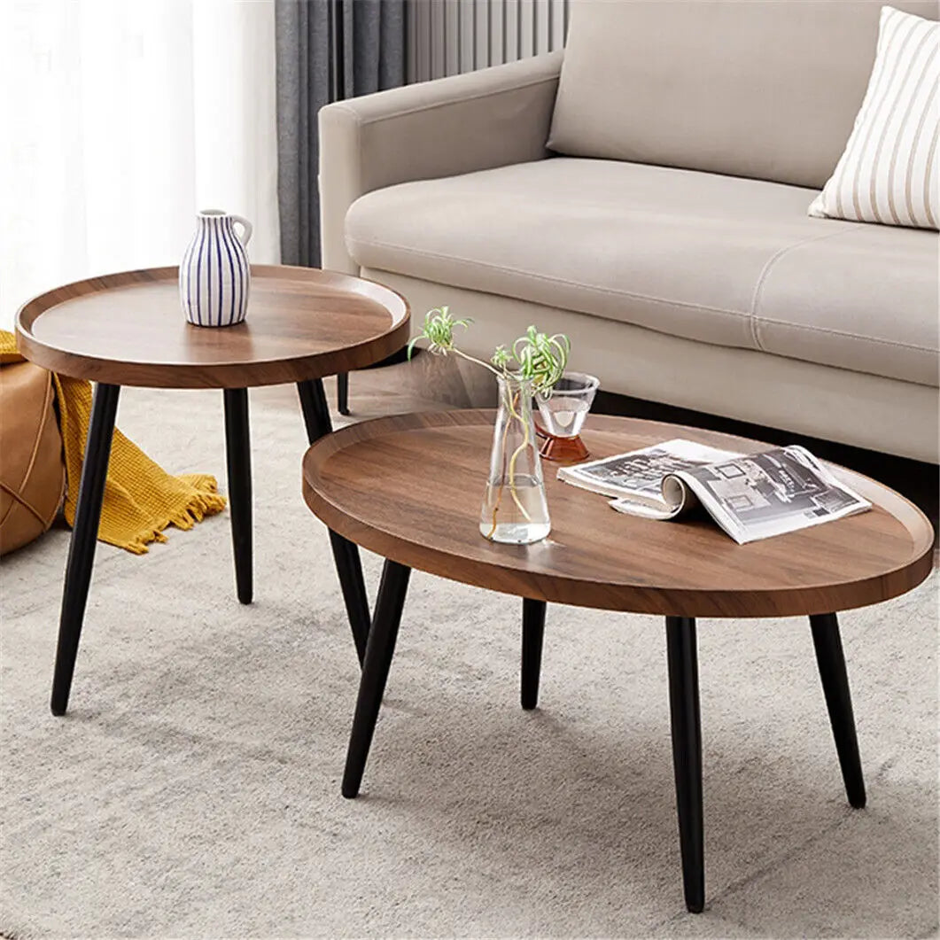 Round Coffee Table Set Of 2 Rustic Industrial Nesting Tables