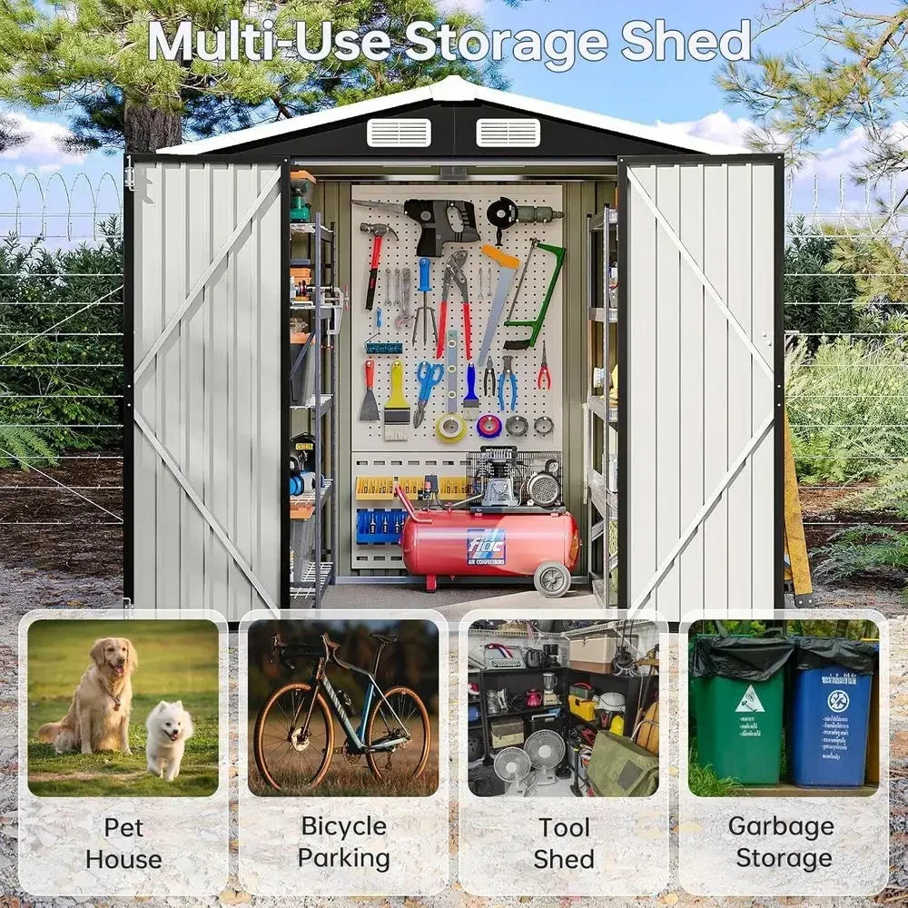Outdoor Metal Storage Shed With Sloping Roof Lockable Door