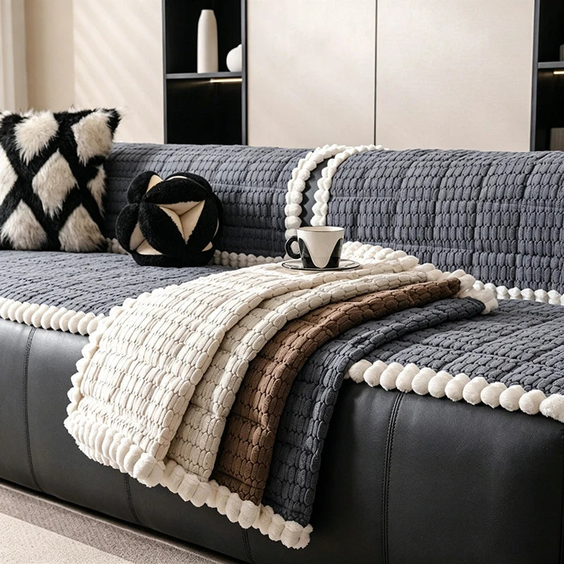 Thick Plush Sofa Seat Cover Non Slip Warm Couch Protector