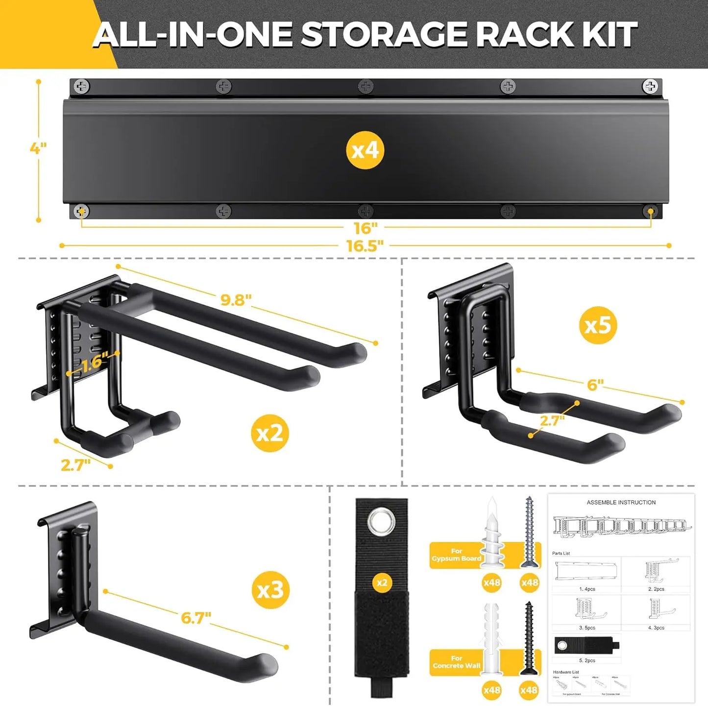 Heavy Duty Garage Tool Organizer Wall Mount Metal Storage Rack