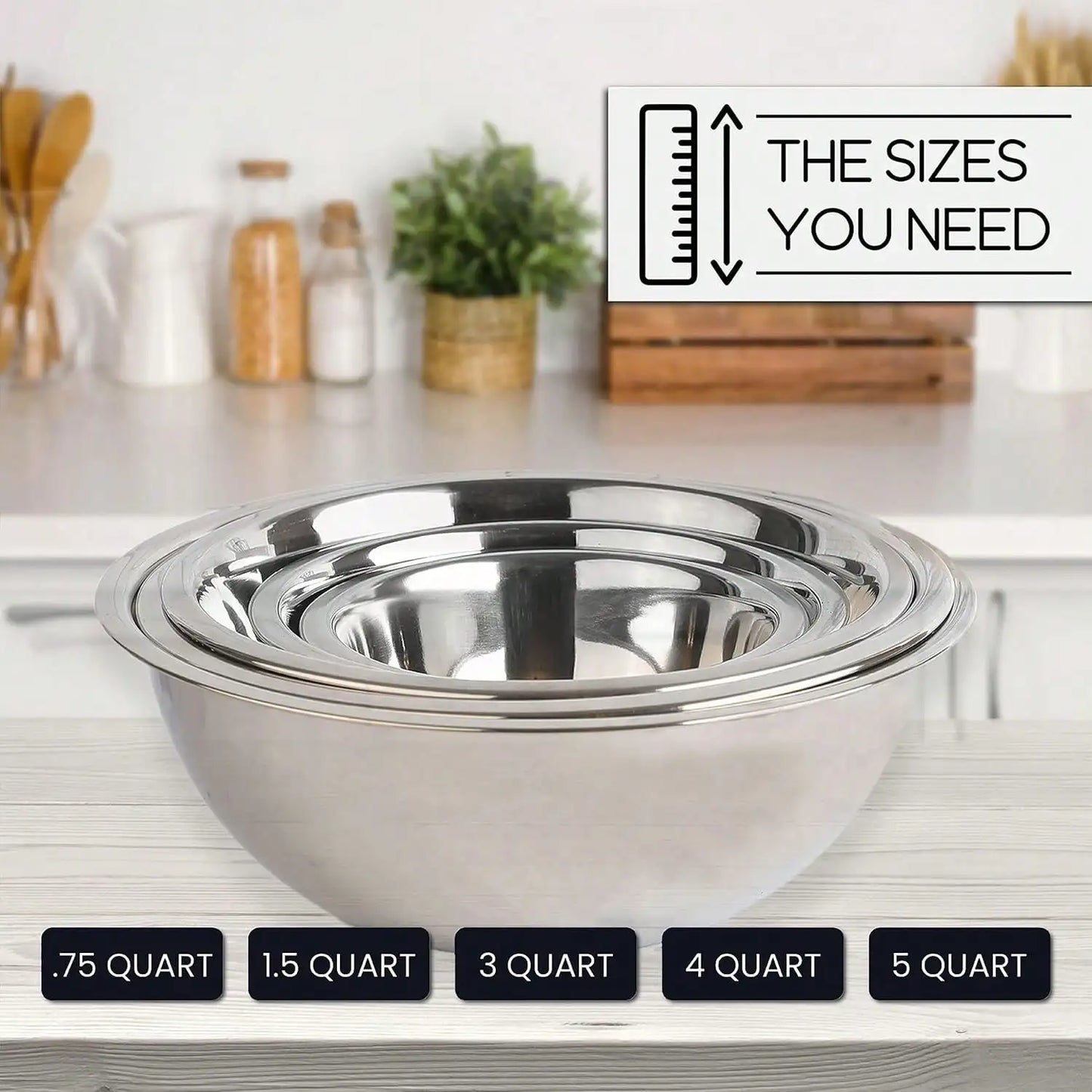 Stainless Steel Mixing Bowl 5 Piece Set Nesting Bowls