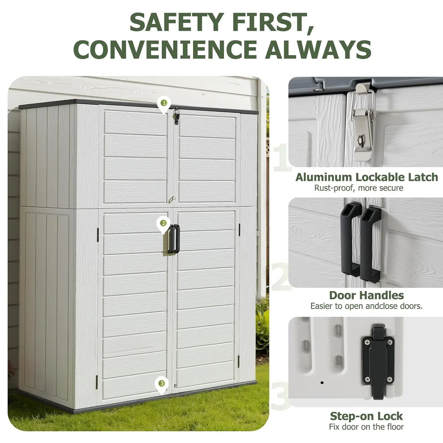 Waterproof Resin Vertical Storage Shed With Floor For Patio Garden